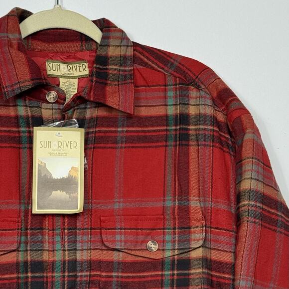 Sun River Plaid Quilted Flannel Shacket Jacket Green Red Size M NWT Heavyweight - Picture 2 of 9